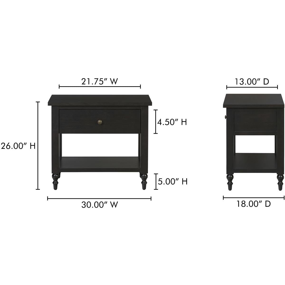 Moe's Home Collection Katherine Nightstand Black Wood Nightstands