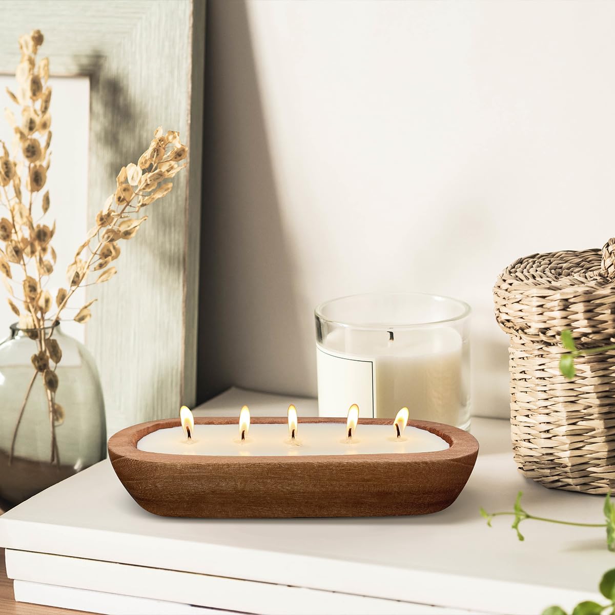 Aromatherapy Candle, SEVEYEE Lavender Candle 5wicks 16oz, Large Wooden Bowl Candles for Women,Girl Birthday Gift,12inch