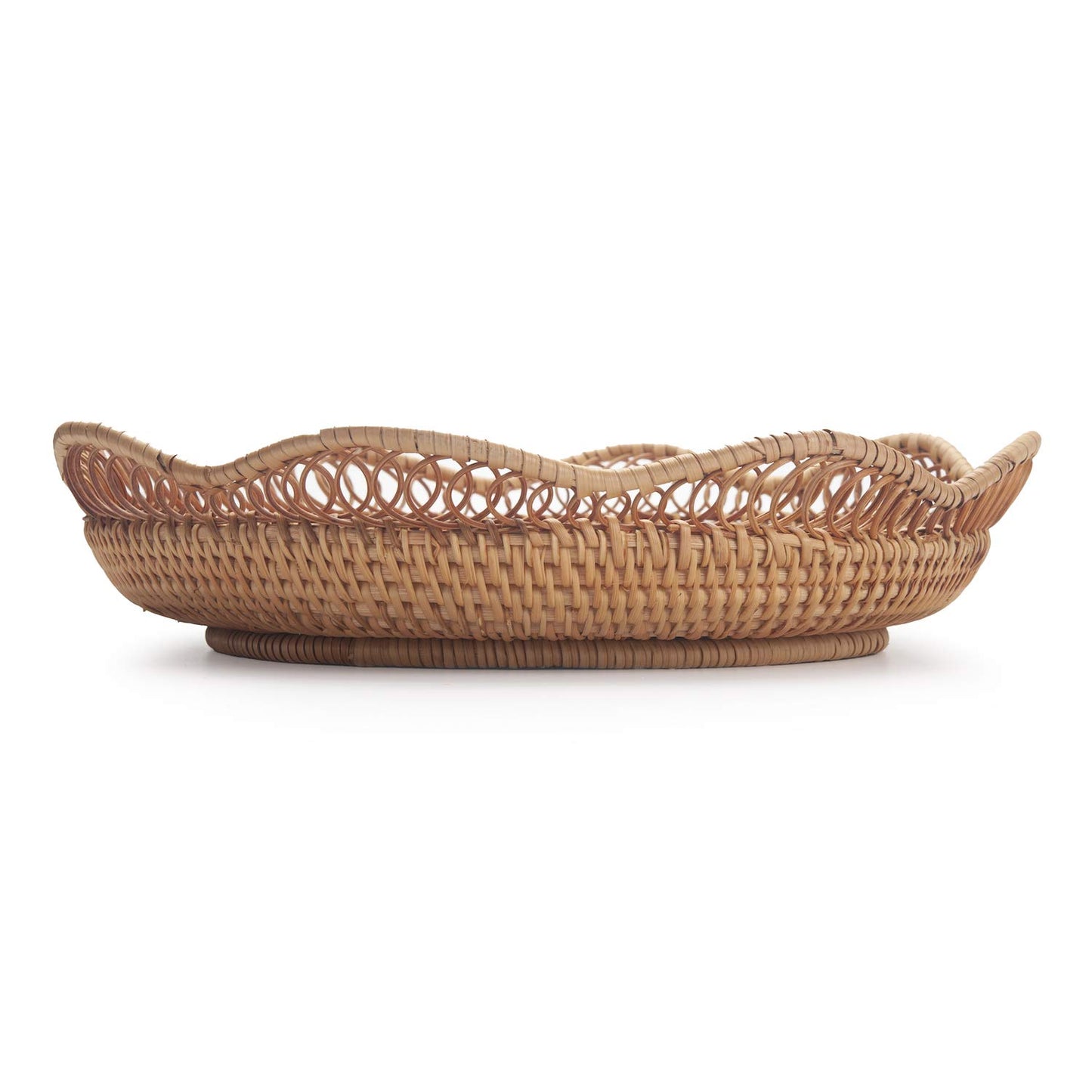 Rattan Fruit Basket for Serving Woven Bread Tray for Cake Kitchen Counter Table Natural (11.8inch D x 3.5inch H)