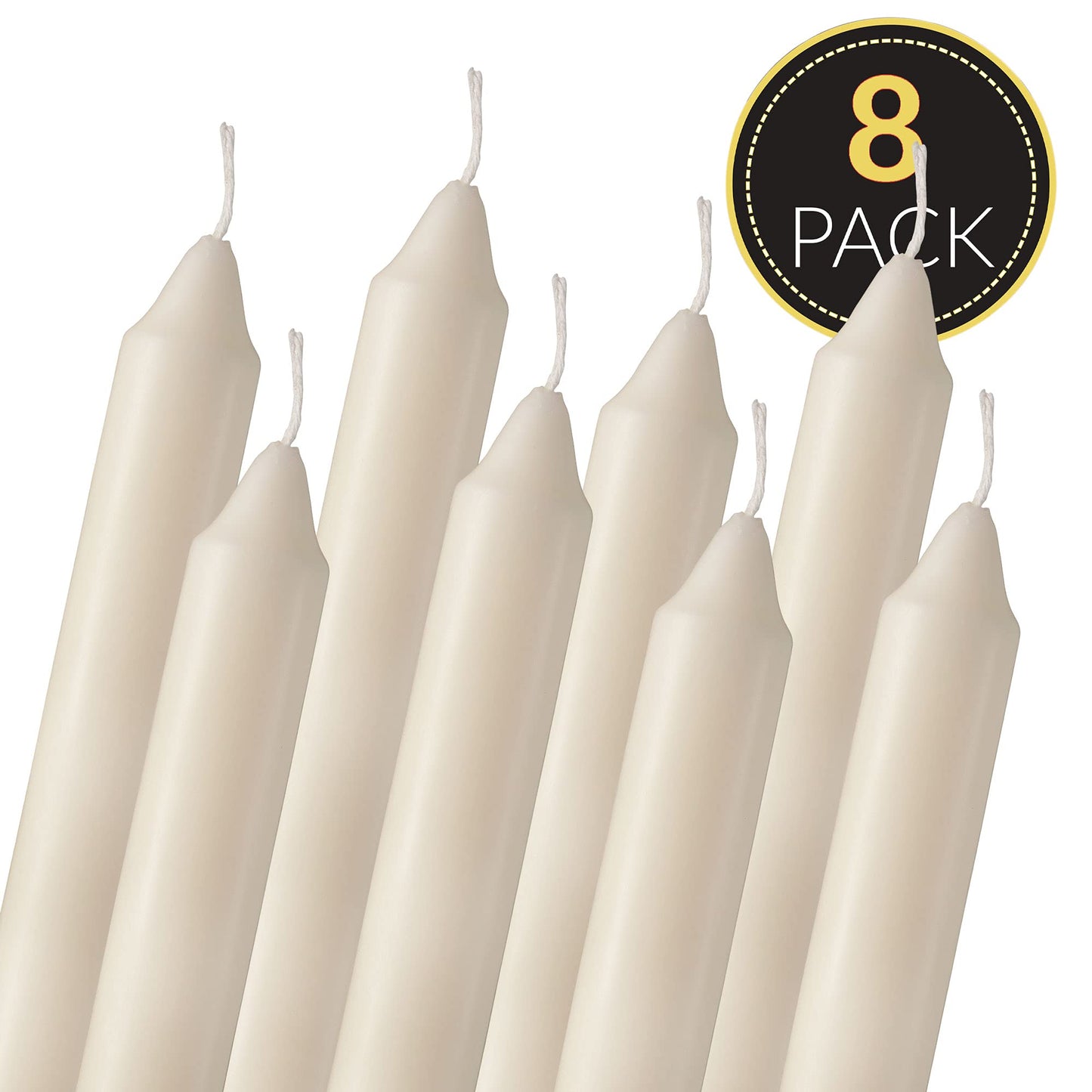 Straight Ivory Candlesticks - Pack of 8 6" Long Candles - 5 Hour Long Burning Unscented for Emergency, Chime, Table, Wedding, and Home Decoration