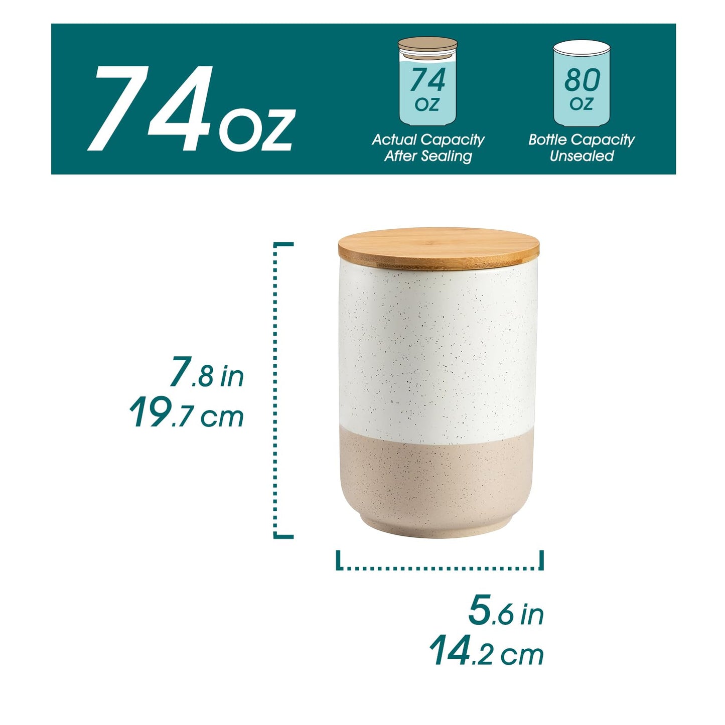 vancasso Sabine Large Ceramic Canister Set with Airtight Wood Lids - 2-Piece Kitchen Food Storage Jars for Flour, Sugar, Coffee & Tea (74 oz Each) - Big Capacity Countertop Jars