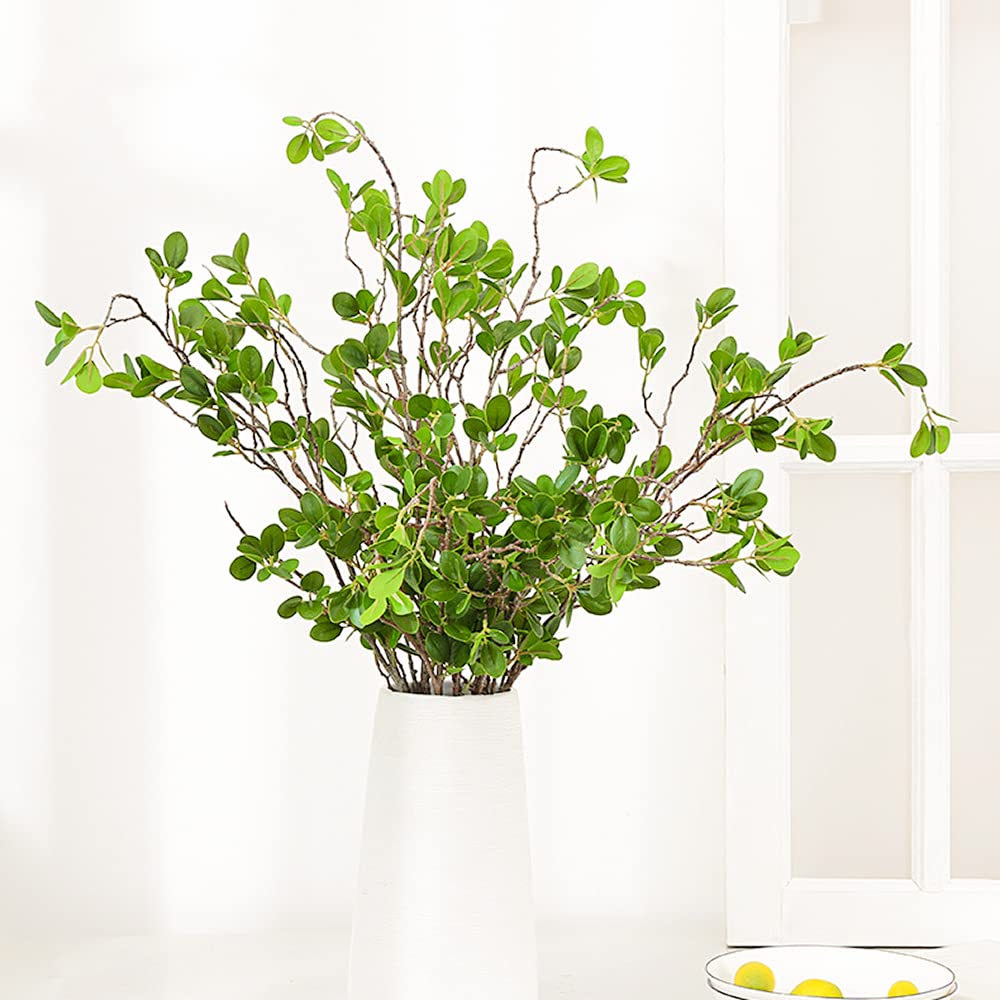 BohoSM 3 Pack Artificial Greenery Stems Branches for Vase Fake Ficus Stems Faux Stems(45"/Branches) (Green)