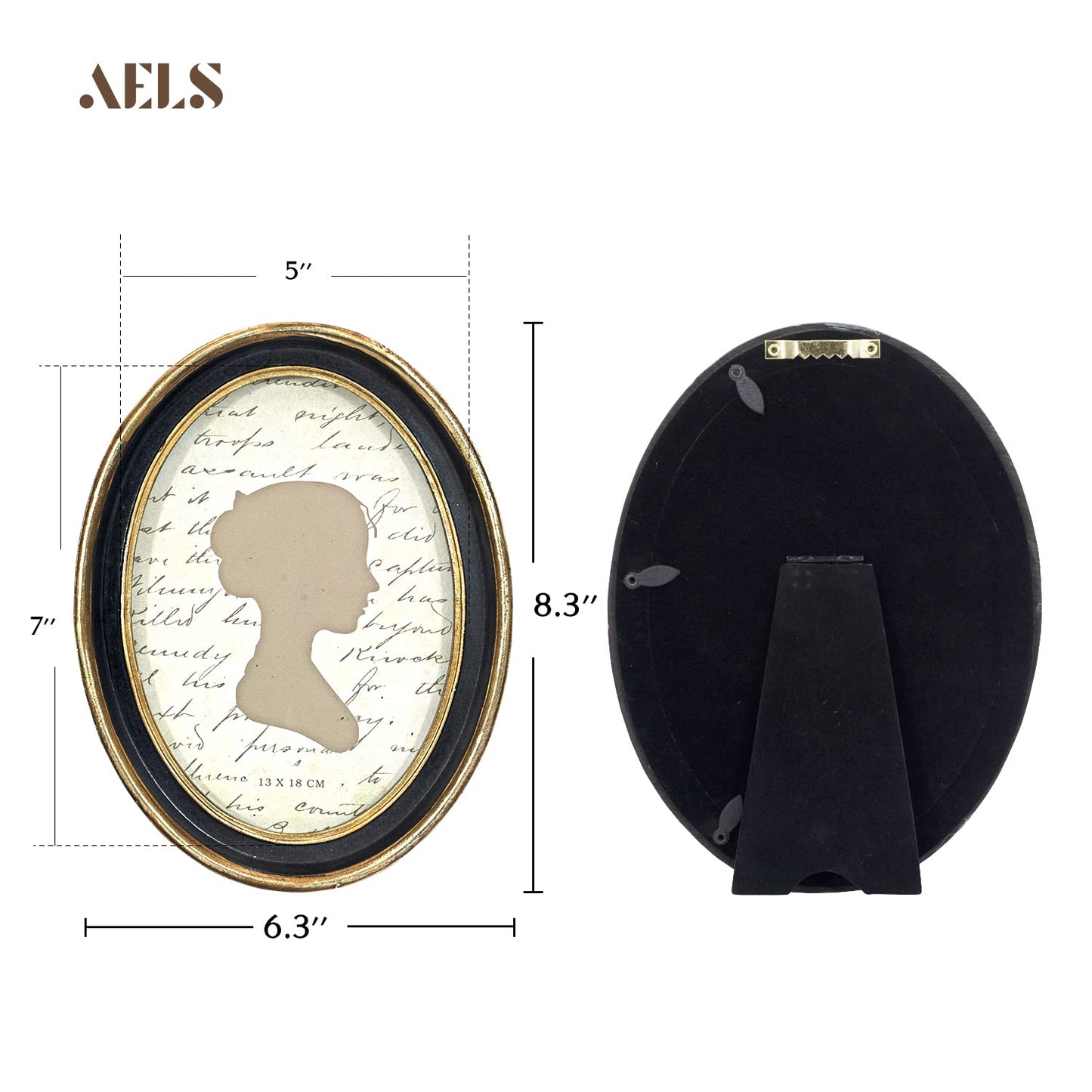 AELS 5x7 Inch Vintage Picture Frame, Elegant Antique Photo Frames with Glass Front, Photo Display, Tabletop Wall Hanging, Gift Ideas, Black Oval with Gold Trim