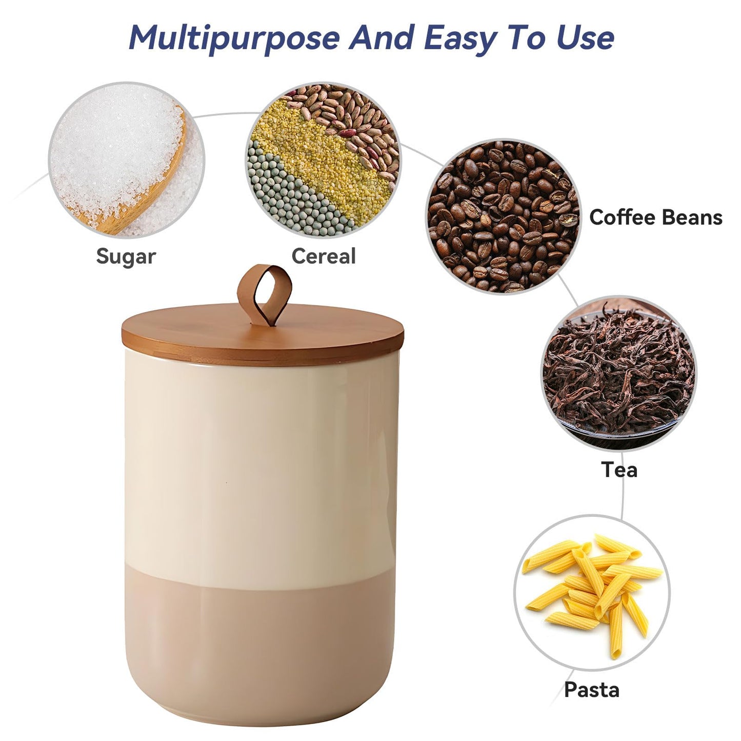 Jueison Coffee Canister, Ceramic Food Storage Jars with Lids Salt Matcha Container Brown Sugar Container Bowl for Kitchen Tea, Coffee Beans, Spice (#001Khaki-Set of 3)