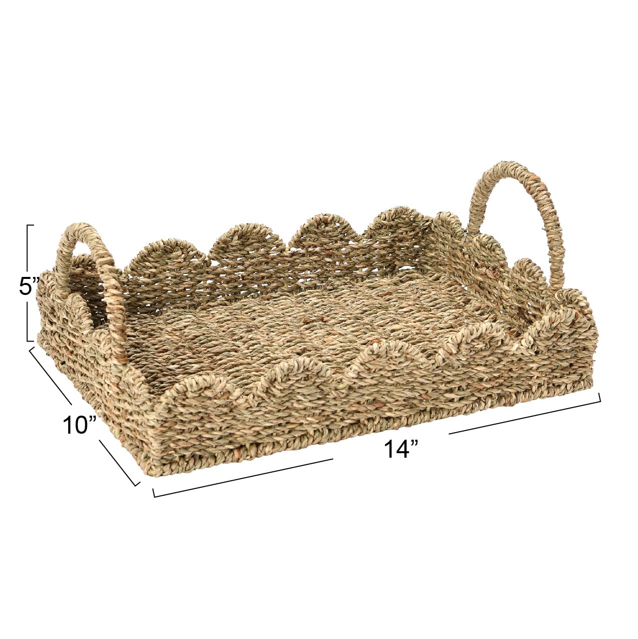 Household Essentials Handwoven Tray with Scalloped Edge and Handles, Natural