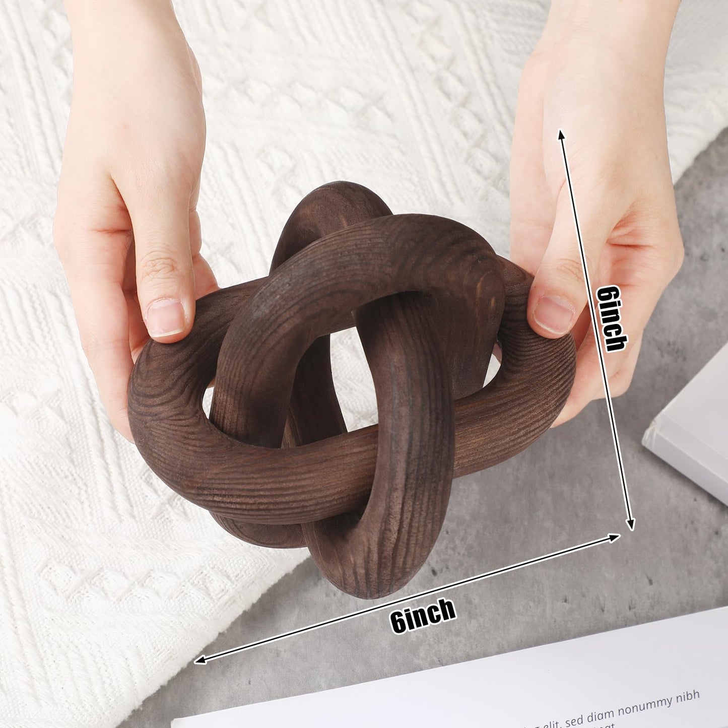 Yalikop 3 Link Wood Knot Decor - Hand Carved Coffee Table Decoration, Boho Chain Link Decor, Modern Shelf, Rustic Objects for Home Living Room Bedroom(Black Walnut)