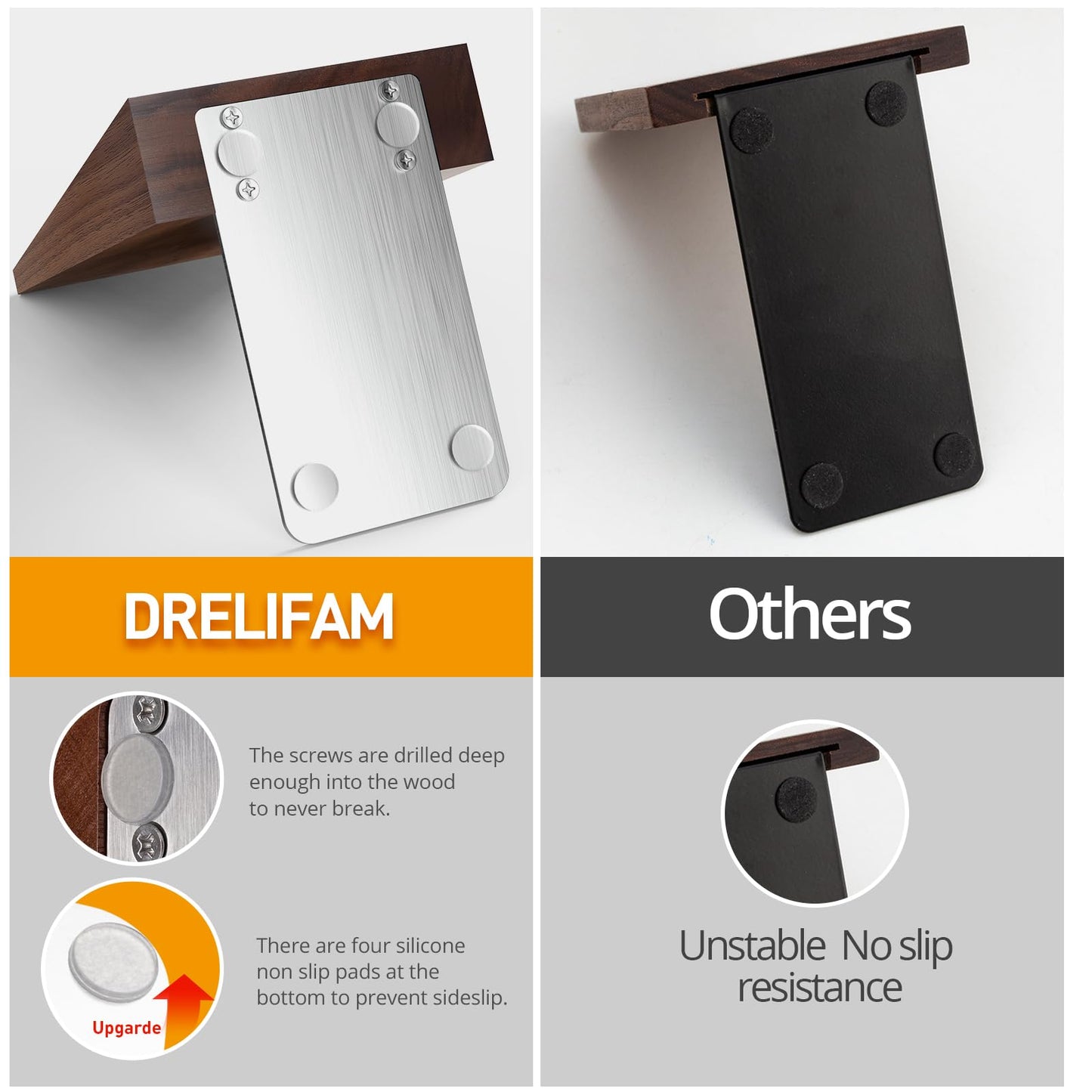 DRELIFAM Walnut Book Ends Heavy Duty Handmade Book Ends for Shelves Decorative Bookends to Hold Heavy Books (Black Walnut Wood Large)