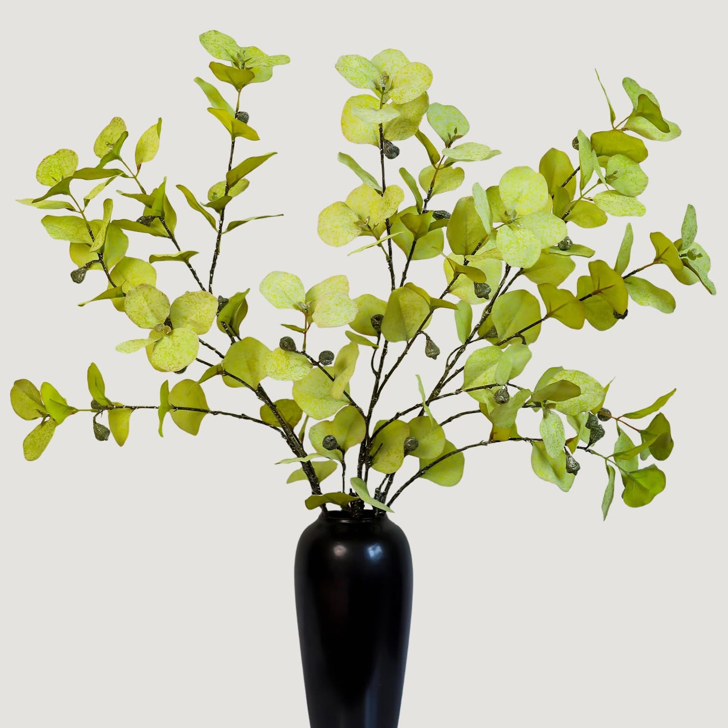 KBREE 41.3" Eucalyptus Stems, 3 Pcs Faux Eucalyptus with Seed Pods, Extra Long Stems Greenery Decor for Tall Vase, Home, Wedding & Office (Frosted Yellow Green)