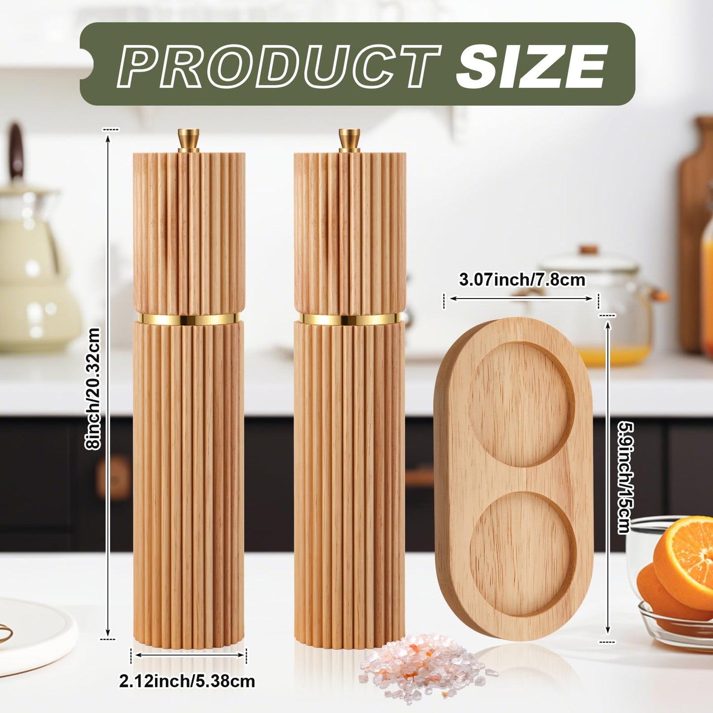 LOYIM Wooden Salt and Pepper Grinder Set 8" Refillable Wooden Manual Salt and Pepper Mill Set with Adjustable Coarse Settings Rust Resistant Smooth and Quality Grinding Mechanism (Wood)