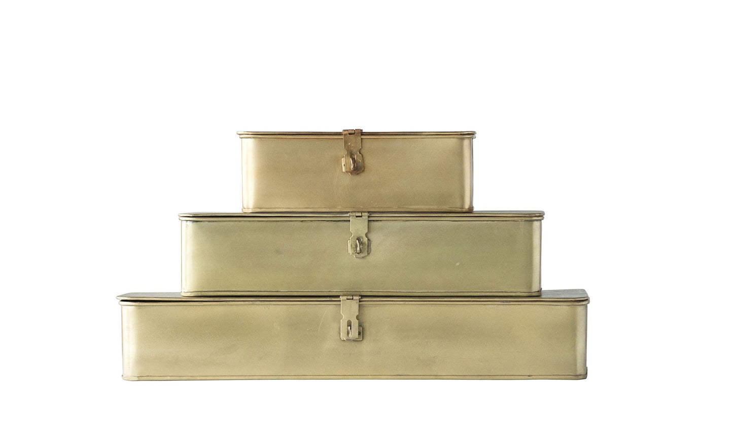 Decorative Metal Boxes with Gold Finish (Set of 3 Sizes)