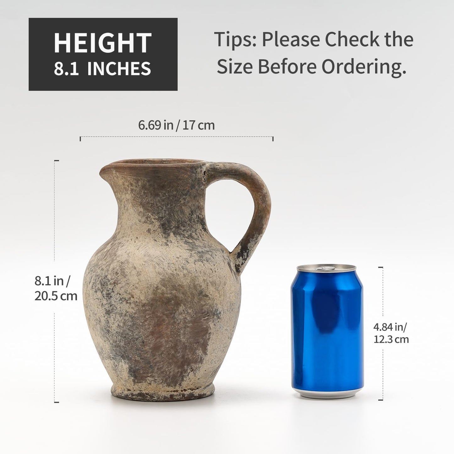 SIDUCAL Ceramic Rustic Farmhouse Vase with Handle, Terracotta Vase, Minimalist Decorative Vases for Home Decor, Table, Living Room, Shelf, Christmas Decoration(Gray)