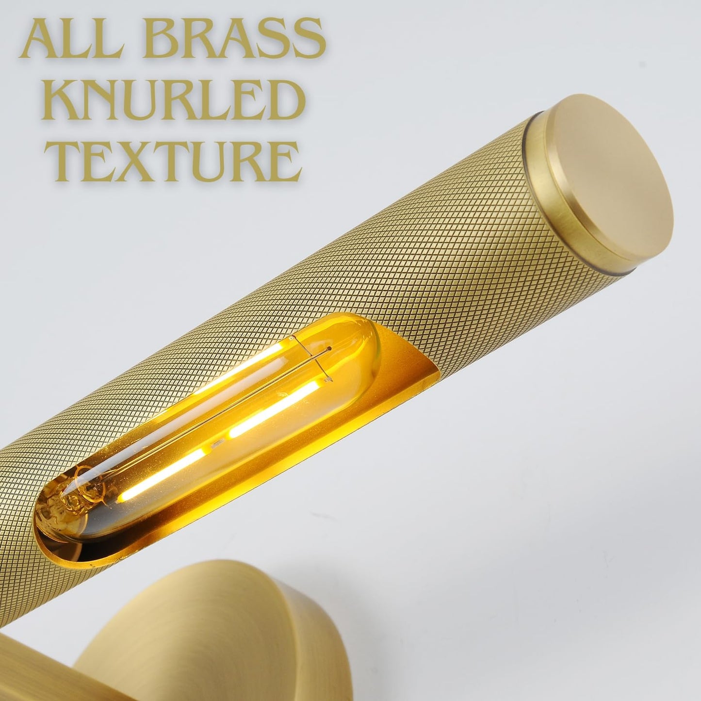 Hard-wired Knurled Picture Light, 19in Brass Picture Light for Wall, Dimmable Gold Art Lights, Rotatable 360° Sconce for Pictures Frame, Painting Wall Lights, Bathroom Wall Sconce, E12 Bulbs Included