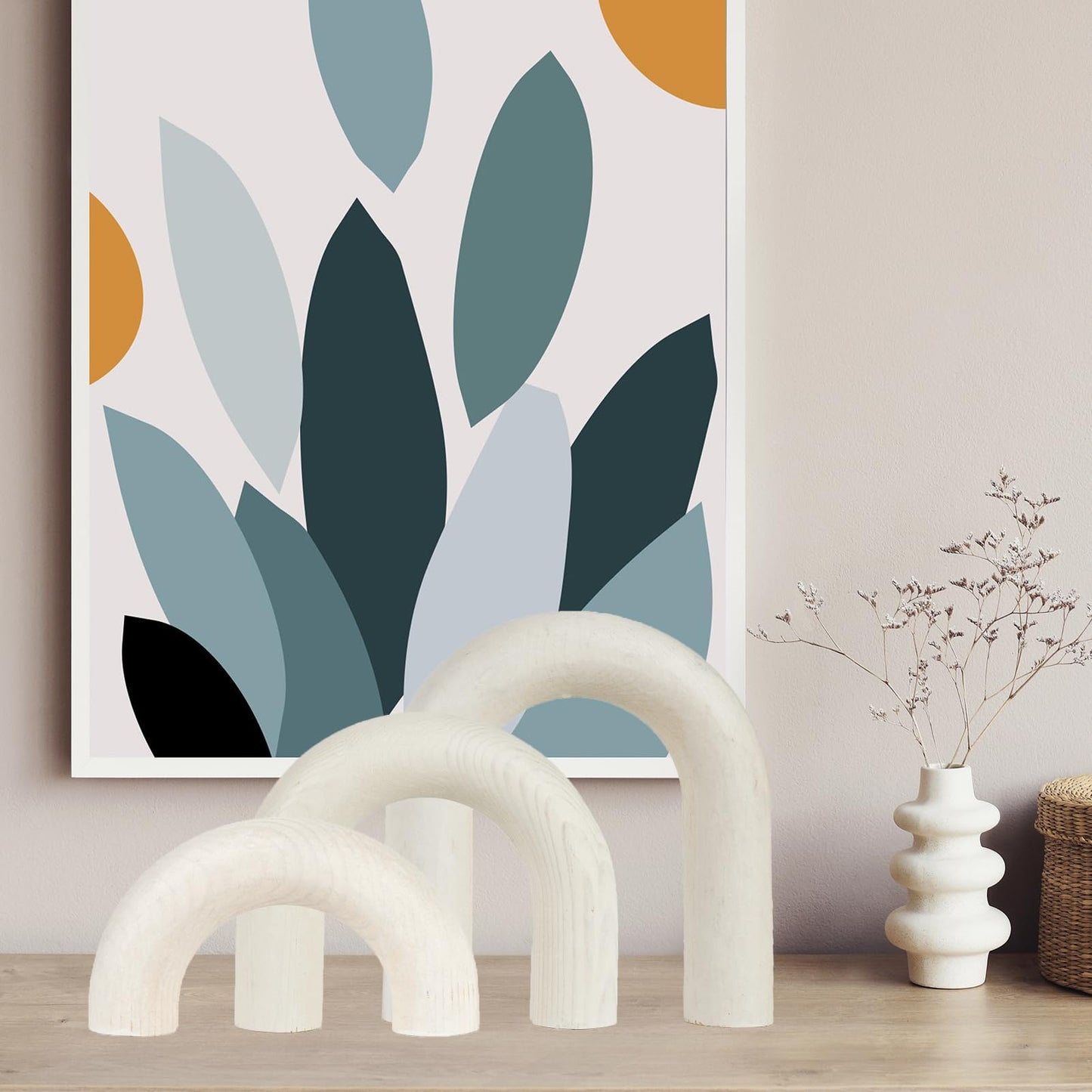 Yunjuhop 3 Pcs Wood Arch Shelf Accents for Coffee Table Decorations, Farmhouse Boho Arch Decor, Bedroom Office Desk Living Room Bookshelf Modern Home Decor (White)