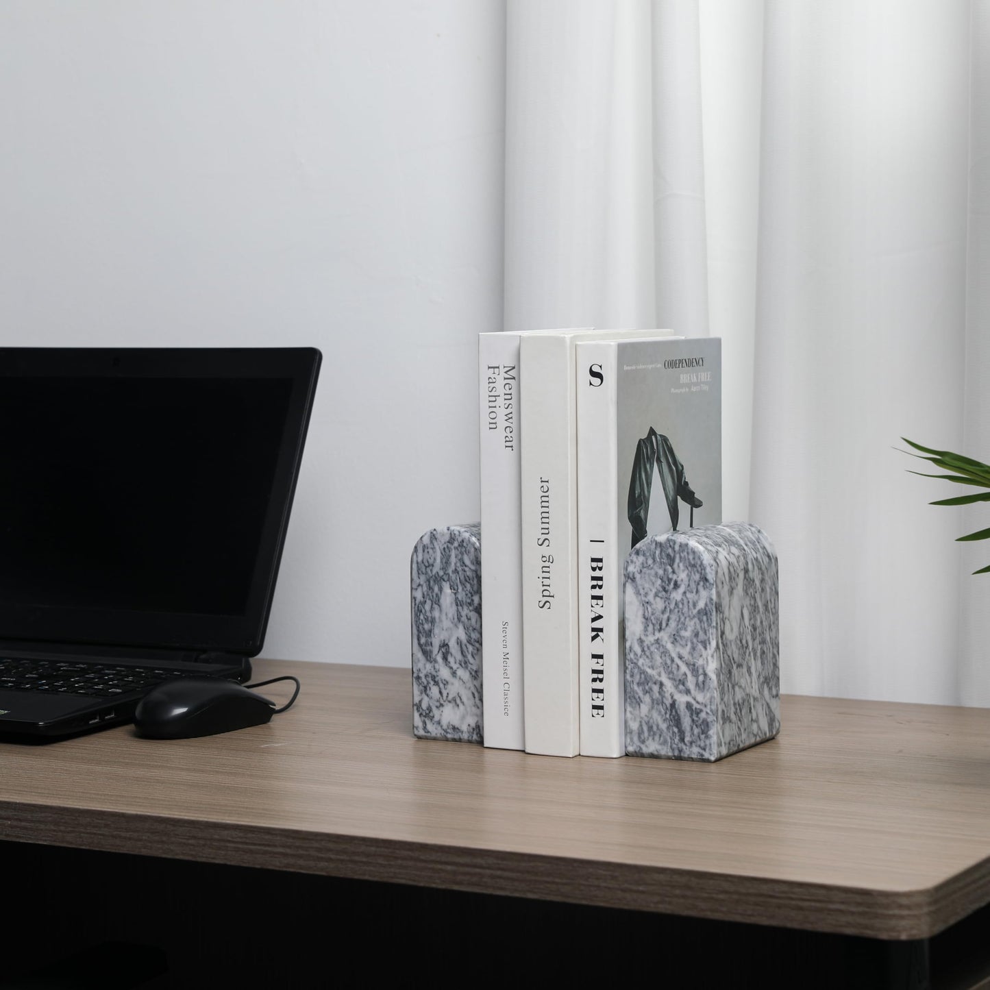 Faticdorr Natural Marble Bookends for Shelves, 13LB Heavy Duty Marble Book Ends for Heavy Books, Stone Bookends Decorative, Polished, Grey Arch, Set of 2
