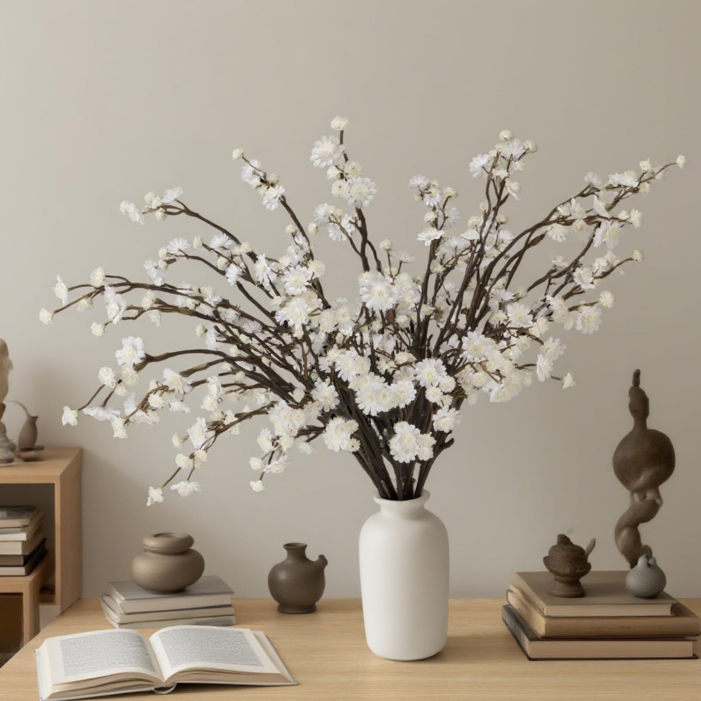 Geegoods 10 Stems White Faux Flowers for Vase – Real Touch Baby Breath Branches, Long Stem Artificial Flowers for Tall Vase Indoor Home Table Centerpieces Decoration