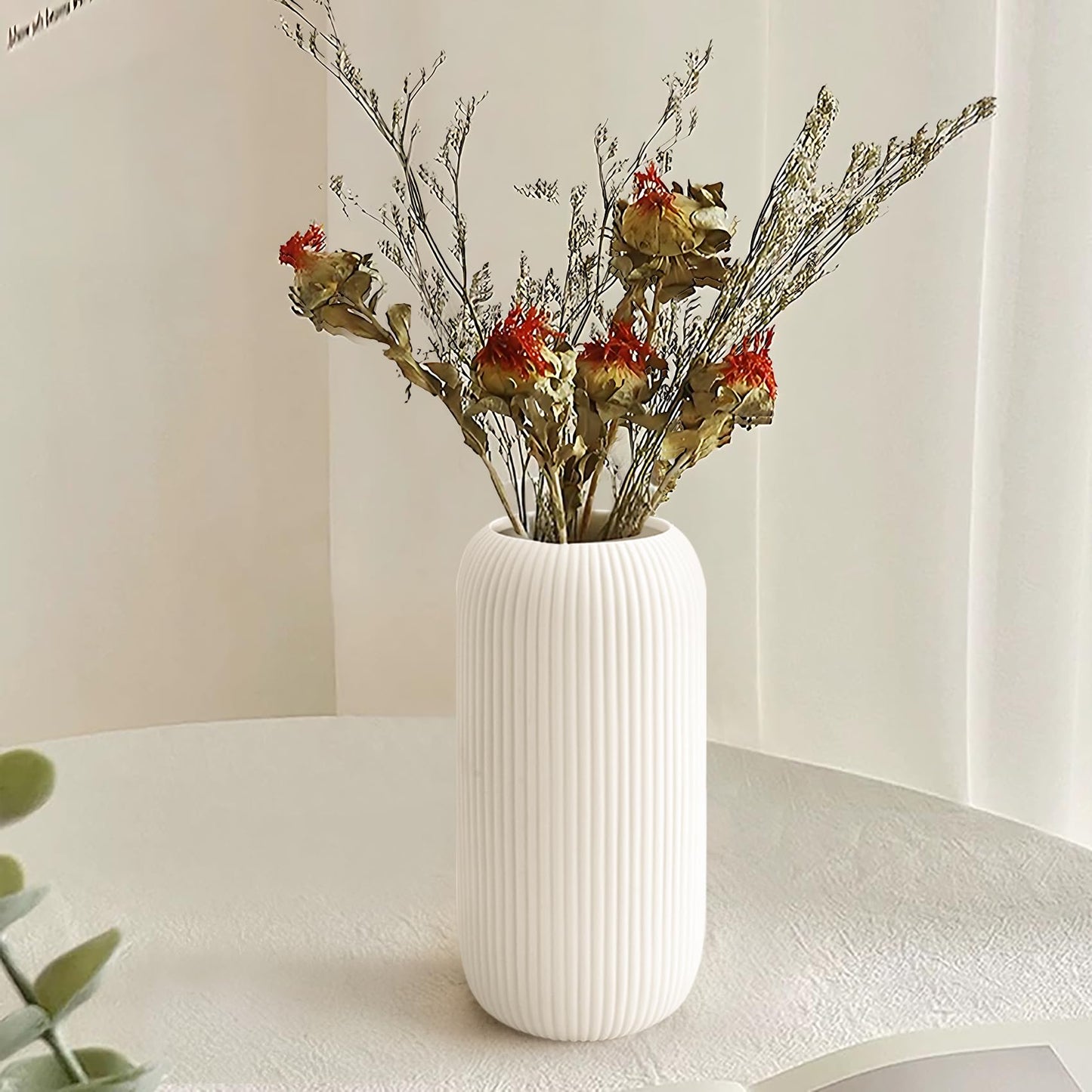 White Ribbed Flower Vase