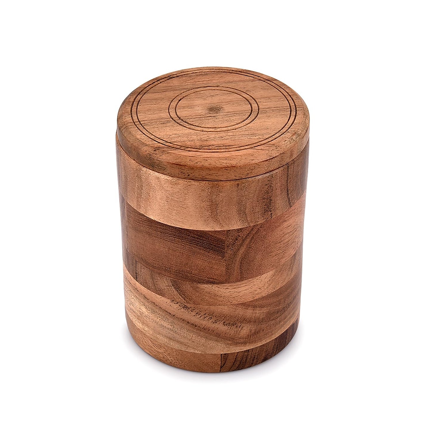 NIRMAN Acacia Wood round wooden storage jar with Lid for Keeping Cookies, Coffee, Flour, Sugar, Rice & Other Dry Foods (4.5" x 4.5" x 6")