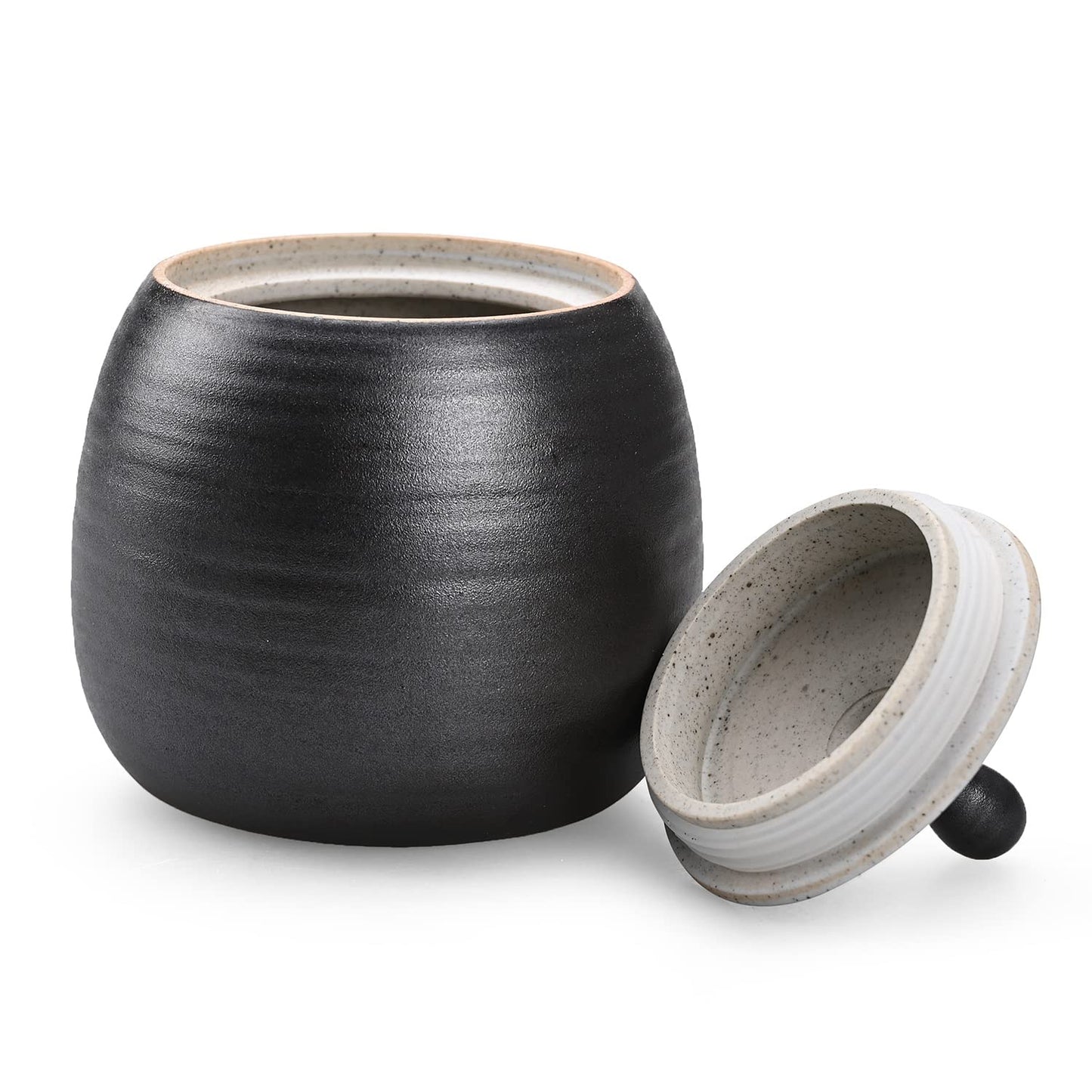 NCQIXIAO Retro Kitchen Canisters Ceramic Food Storage Jar Roud Shape with Silicone Airtight Lid for Tea, Coffee, Nuts, Herb, Spice, Sugar (Black)