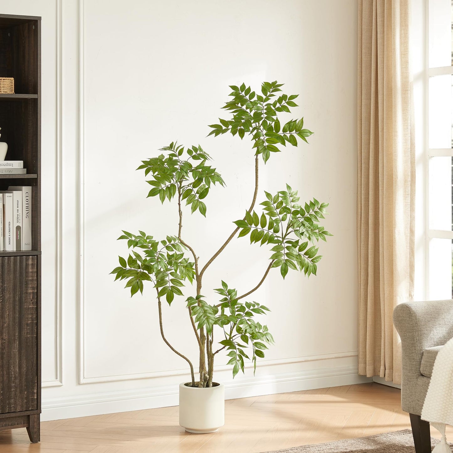 4FT Artificial Sumac Tree in White Pot, Real Touch Silk Faux Plant Indoor Outdoor - Lifelike Fake Tree for Home, Office, Living Room, Lobby, Patio Decor