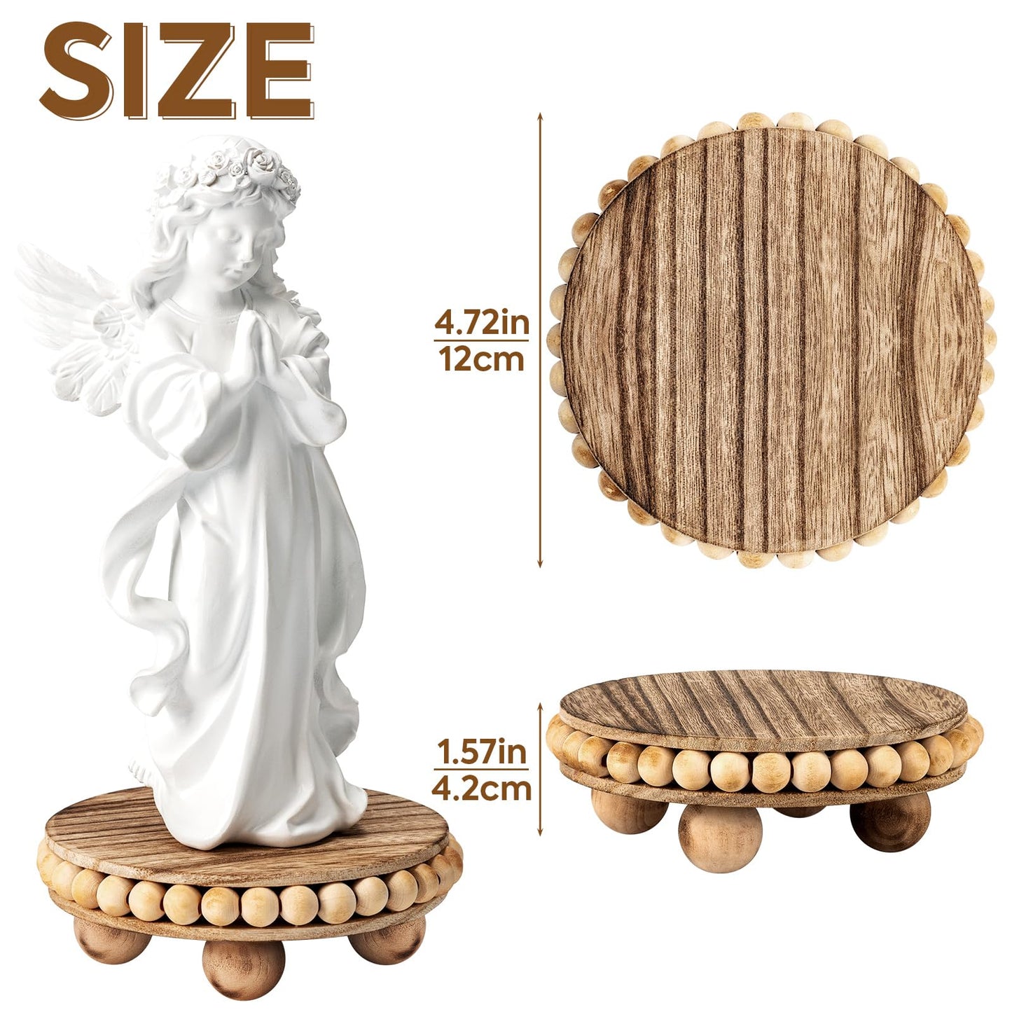 HouseJoy 2Pcs Wood Risers for Display Decorative,Round Beaded Riser Distressed for Decor ,Wooden Farmhouse Coasters Mini Cake Stand Plant Stand,Rustic Pedestal Stand Decor Display Risers for Tiered