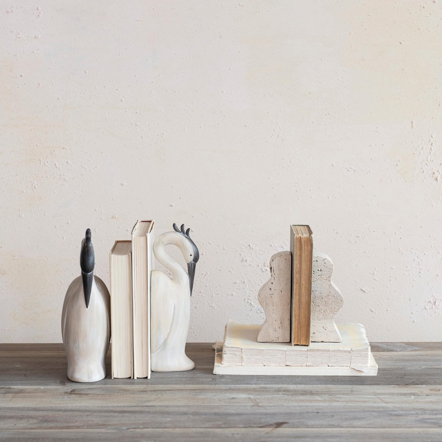 Creative Co-Op Decorative Travertine Wave Bookends, Natural, Set of 2