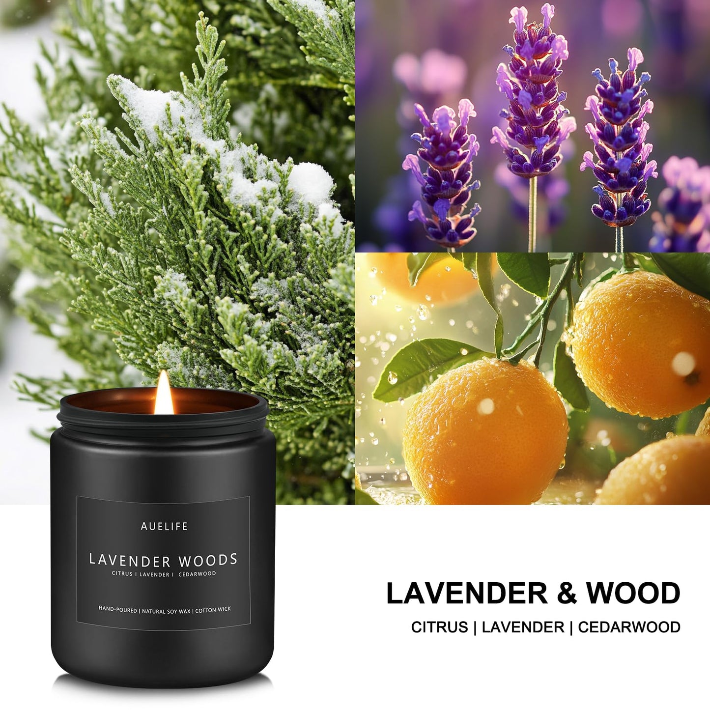 Scented Candles for Men | Lavender & Wood Candle - Candle for Men, Manly Candles for Home Scented, Man Gifts for Him/Friend, 7oz Black Jar