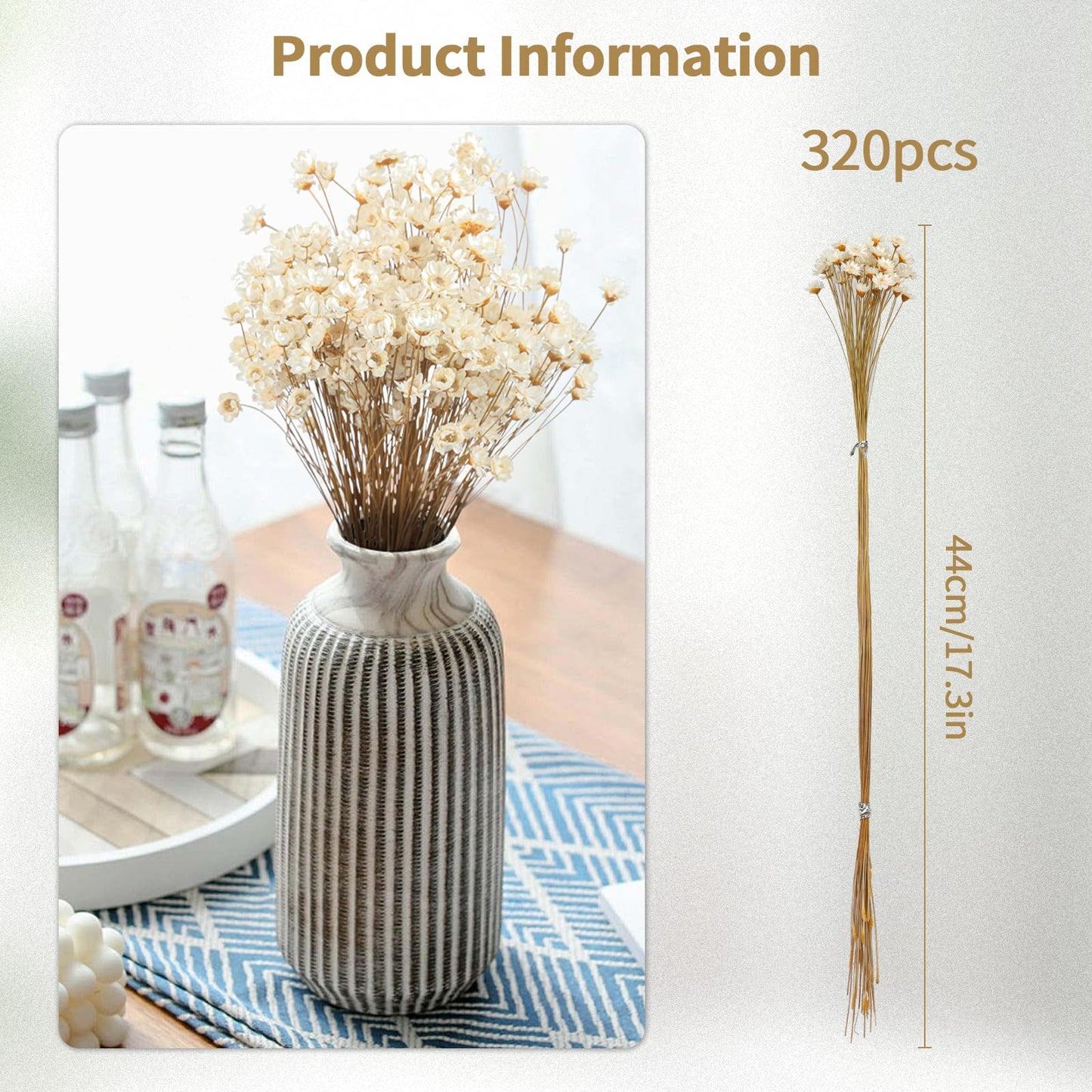 320 Stems Dried Flowers Brazilian Small Star Daisy Decorative Dried Flowers Mini Daisy Chamomile Bouquet for DIY Vase Wedding Wreath Card Making Table Gift Home Decor (White)