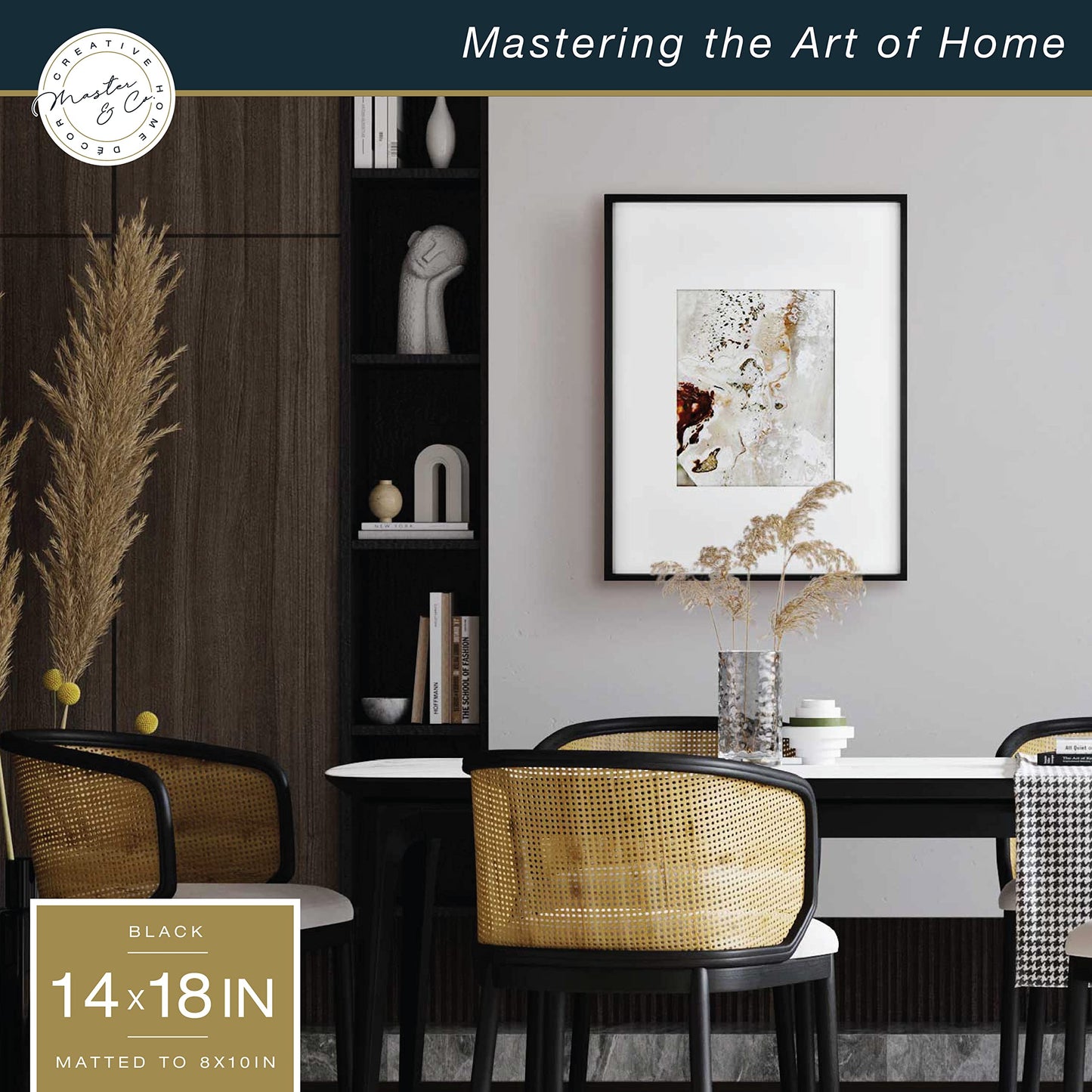 MCS Master & Co. Foundry Metal 14x18 Matted Picture Frame with 8x10 Photo Display, Black Vertical & Horizontal Wall Hanging Frame for Photos & Artwork (1-Pack)