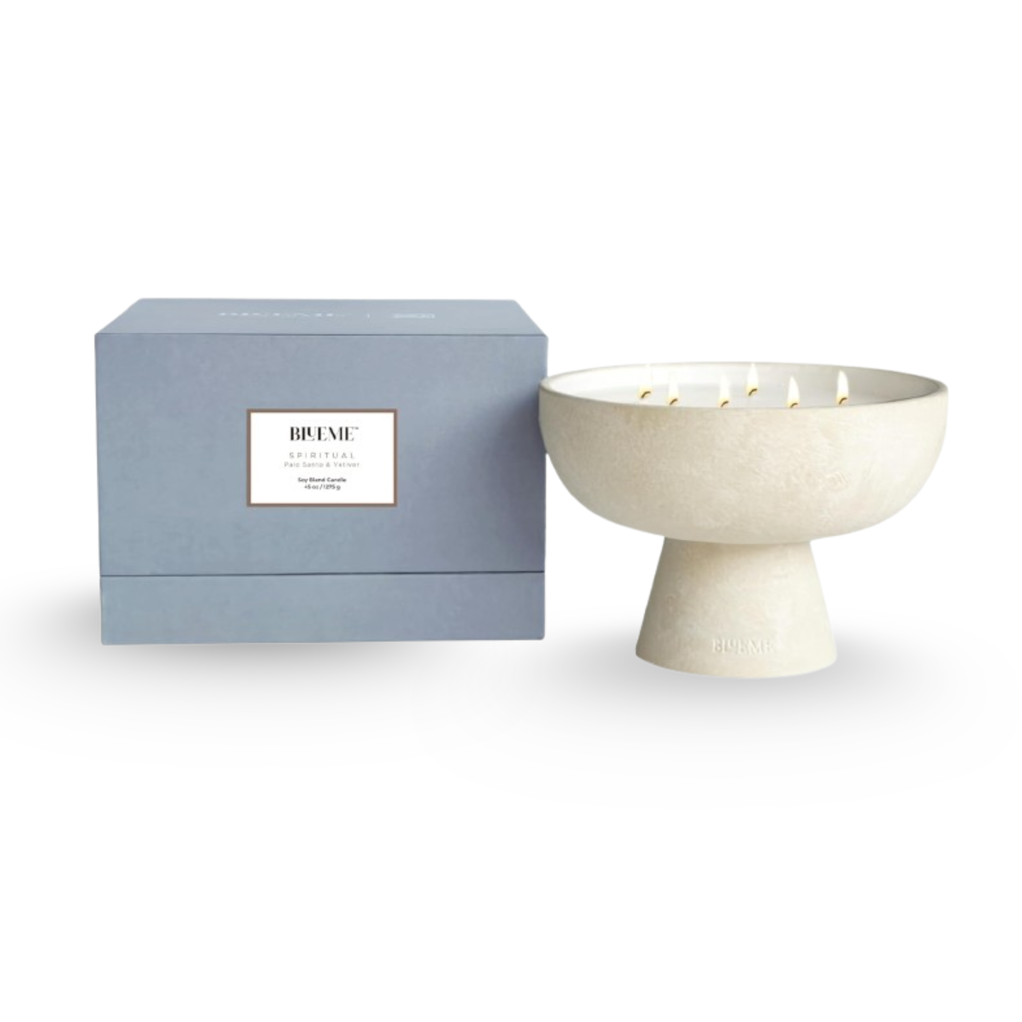 BLUEME Palo Santo & Vetiver, Luxury Candle w/Essential Oils, 6 Wick, Hand-Poured Soy, Cotton Wick, Ceramic