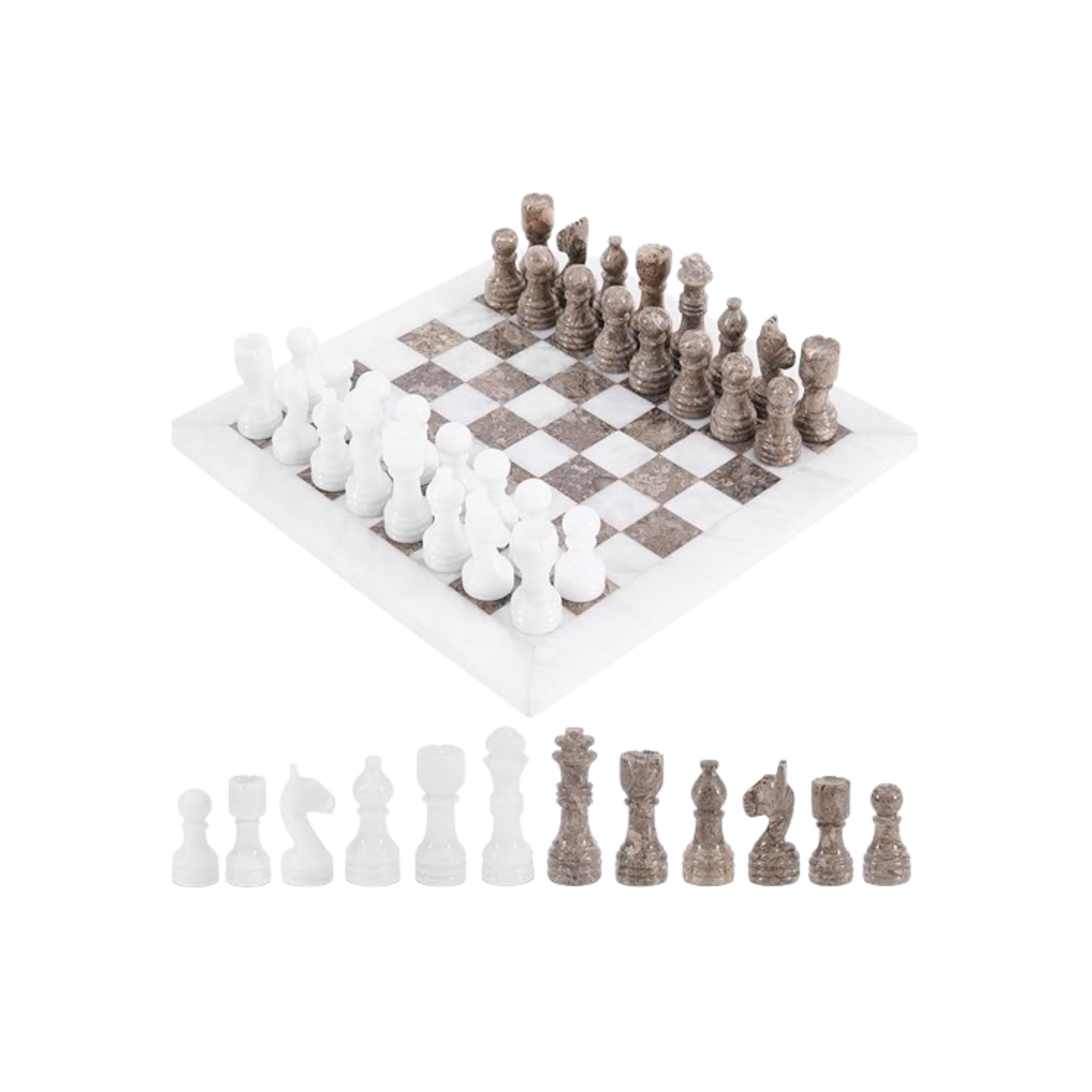 Radicaln Marble Chess Set 12" Inches White and Grey Oceanic Handmade Luxury Board Game for Adults, Classic Stone Chess Board & Pieces, Premium Game Night Gift for Home Decor