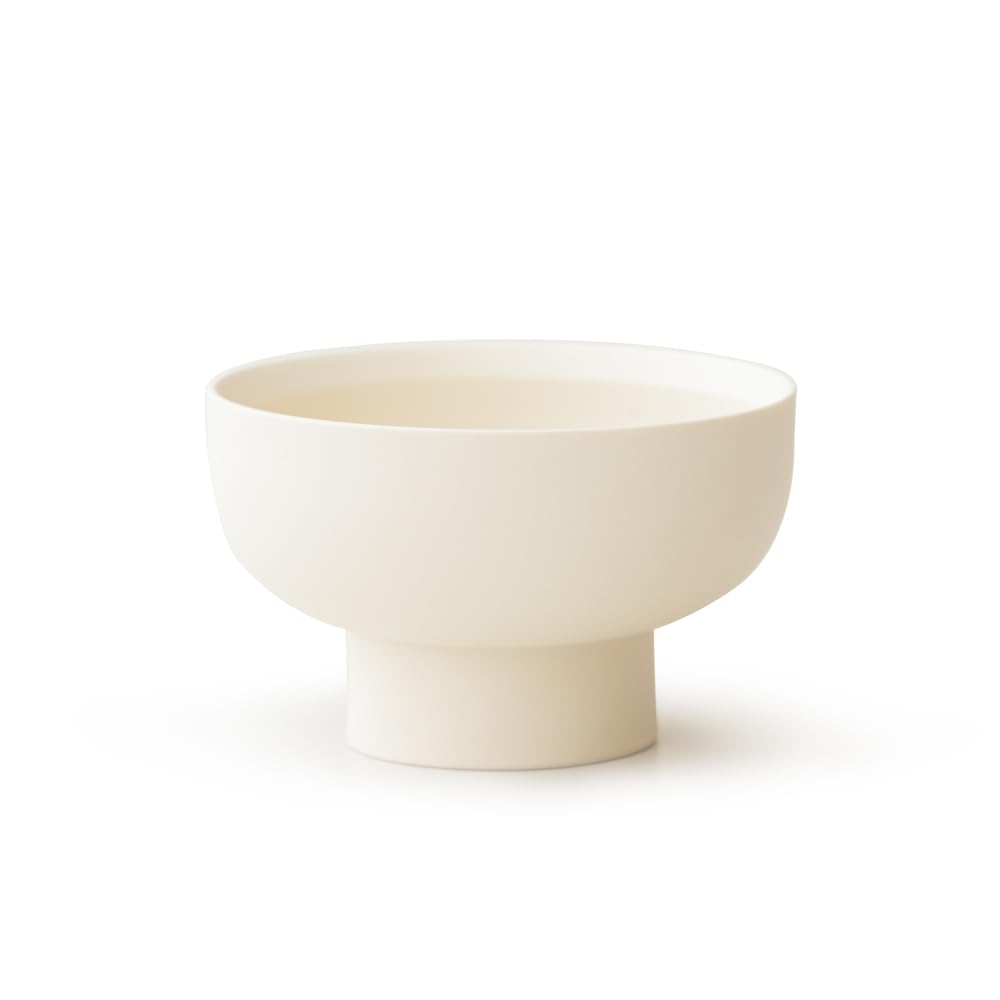 High-foot Fruit Bowl, Ceramic Pedestal Decorative Bowl, Round Bowl for Salad, H2.55" × W4.5" Small Size, 8.4oz, Matte Crème