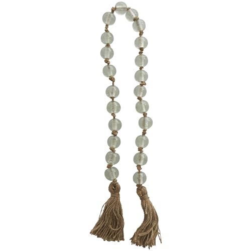 Deco 79 Glass Handmade Round Beaded Garland with Tassel with Knotted Brown Jute, 45" x 1" x 1", Clear