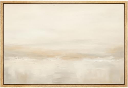 MUDECOR Framed Canvas Print Wall Art Neutral Abstract Horizon Minimalist Beige Landscape Illustrations Modern Art Chic Multicolor for Living Room, Bedroom, Office - 16"x24" Natural