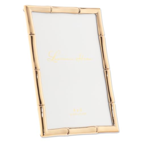 Lawrence 712246 4-Inch W x 6-Inch H Gold Metal Picture Frame with Bamboo Design