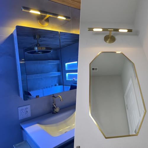 Hard-wired Knurled Picture Light, 19in Brass Picture Light for Wall, Dimmable Gold Art Lights, Rotatable 360° Sconce for Pictures Frame, Painting Wall Lights, Bathroom Wall Sconce, E12 Bulbs Included