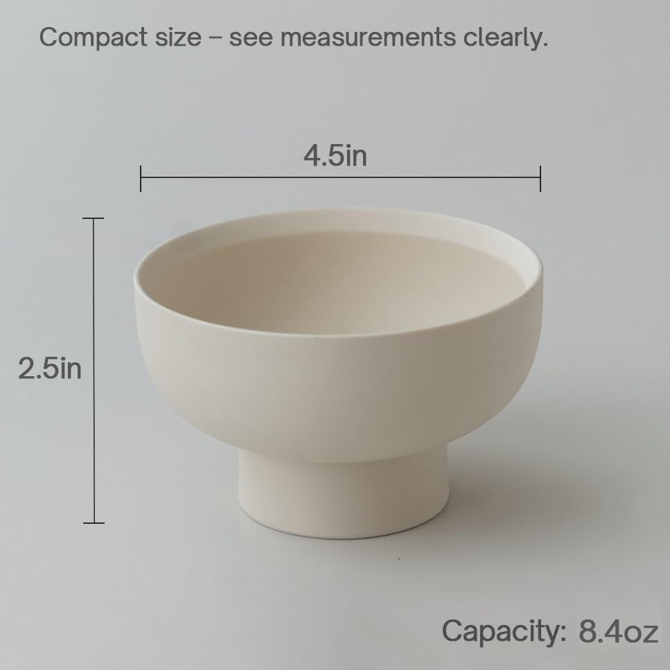 High-foot Fruit Bowl, Ceramic Pedestal Decorative Bowl, Round Bowl for Salad, H2.55" × W4.5" Small Size, 8.4oz, Matte Crème