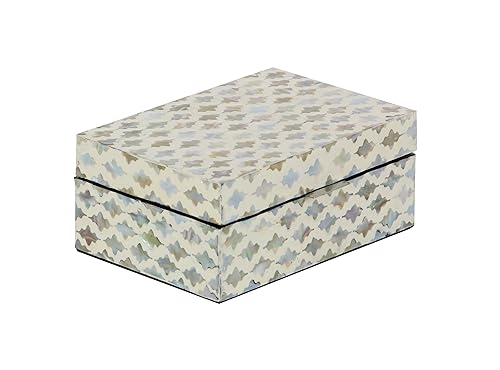 Deco 79 Mother of Pearl Shell Geometric Handmade Decorative Box Storage Decorative Keepsake Boxes with Hinged Lid, Set of 2 Storage Boxes 12", 8"W, Cream