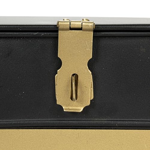 Creative Co-Op Decorative Metal Boxes with Lid, Black with Gold Band, Set of 3