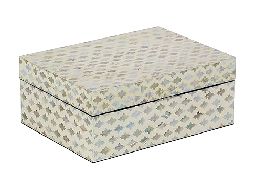Deco 79 Mother of Pearl Shell Geometric Handmade Decorative Box Storage Decorative Keepsake Boxes with Hinged Lid, Set of 2 Storage Boxes 12", 8"W, Cream