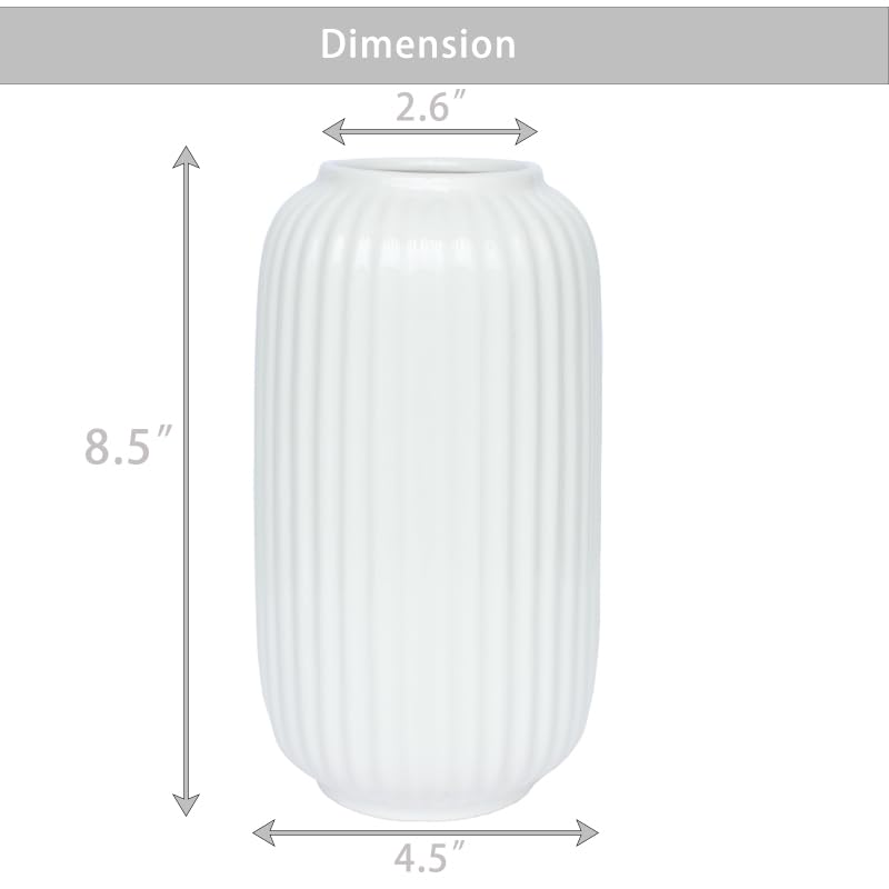 Eweeh White Ceramic Vase, Modern Minimalist Style Vase, Oval Shaped Flower Vase, Tall Porcelain Floral Arrangement for Home Décor, Cylinder Bouquet Holder (White 3)