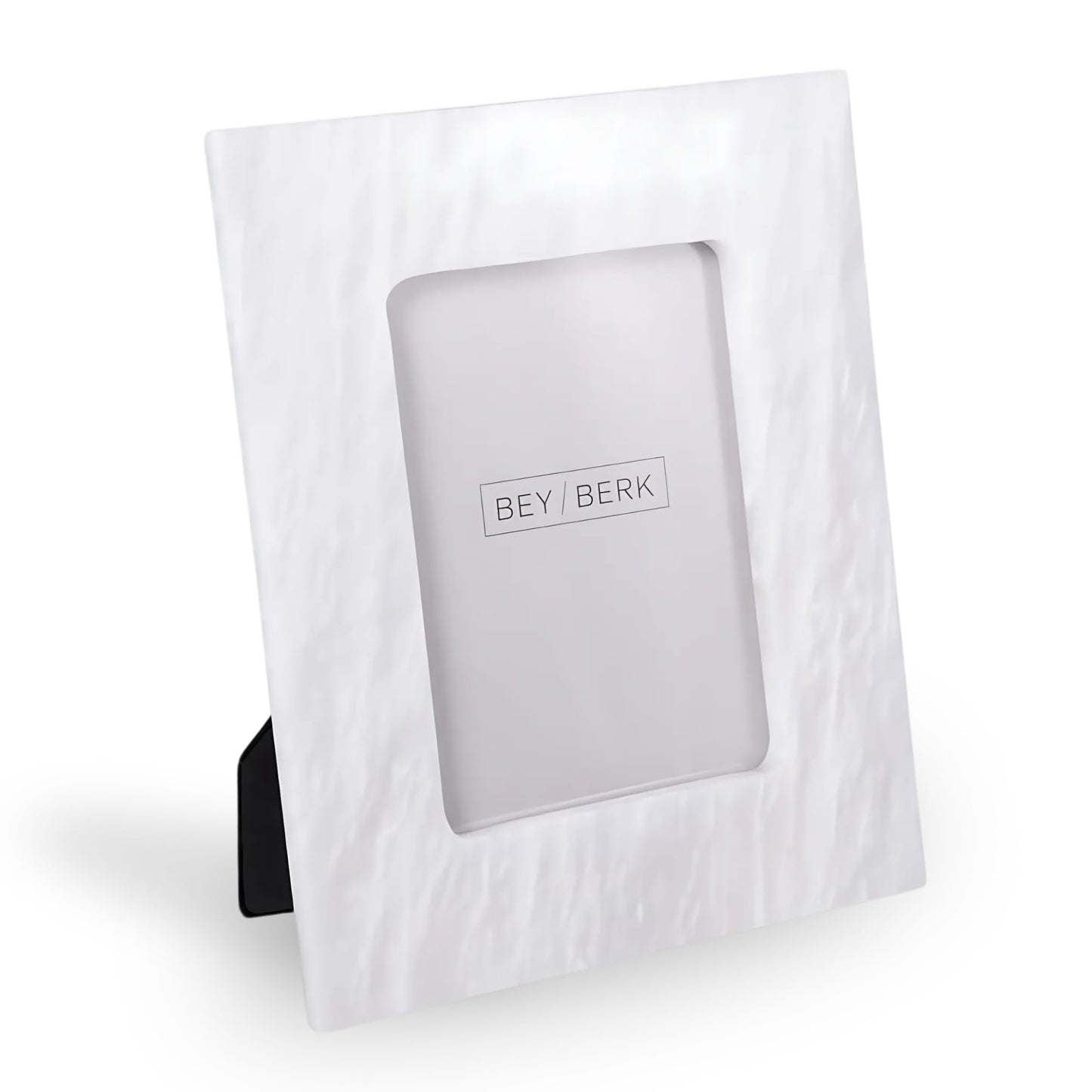Bey-Berk White Marble Photo Frame 4" x 6" – Decorative Picture Holder for Tabletop, Desk, Shelf & Home Decor Display