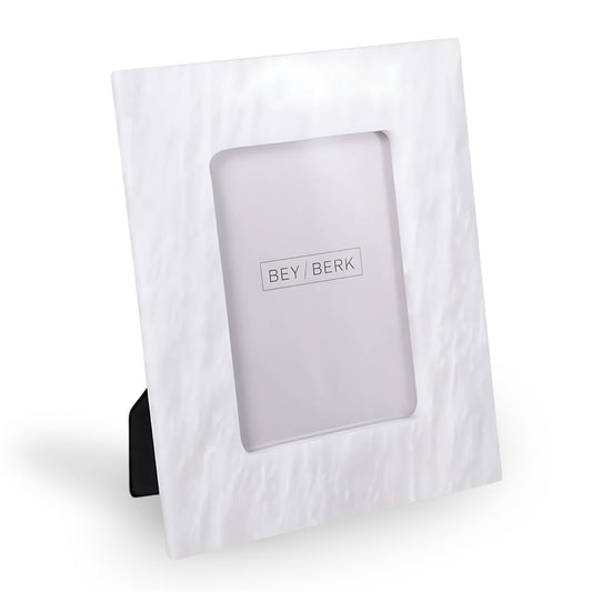 Bey-Berk White Marble Photo Frame 4" x 6" – Decorative Picture Holder for Tabletop, Desk, Shelf & Home Decor Display