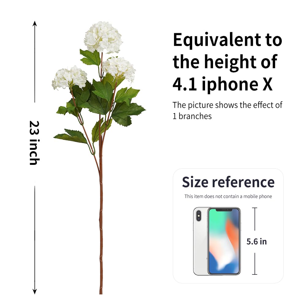 Artificial Flowers for Decoration, 3Pcs 23inch White Hydrangea Fake Flowers, Artificial Silk Flowers Bouquets Faux Flowers for Vase Faux Floral Stems for Wedding Party Kitchen Home Decorations