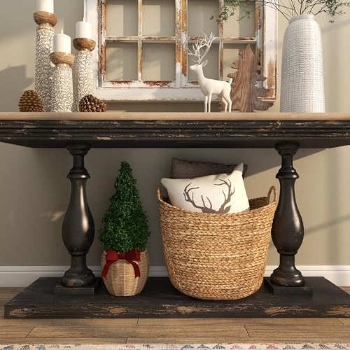 Deco 79 Seagrass Handmade Decorative and Functional Storage Basket Large Woven Basket Organizer with Ring Handles, Basket for Storage 20" x 18" x 19", Brown