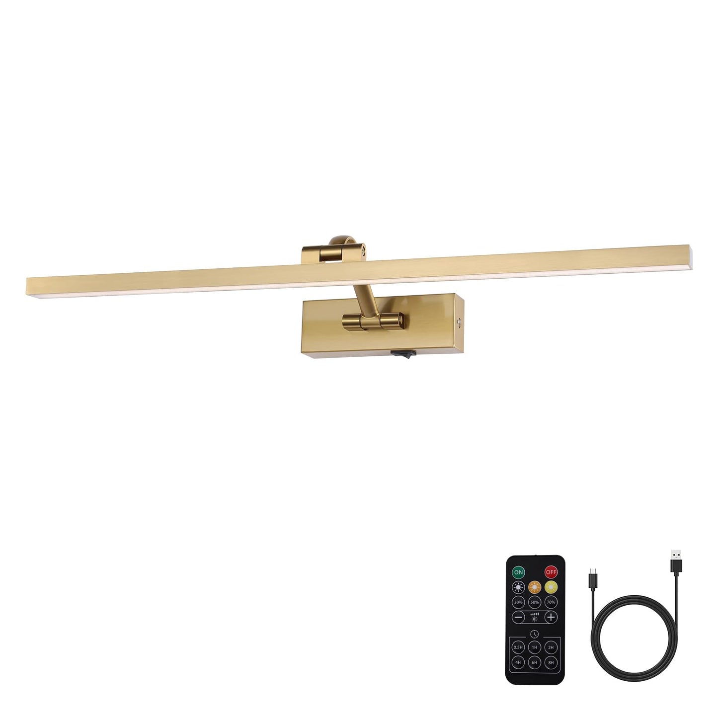 Wireless Picture Lights for Wall Battery Operated, Brass Art Lighting for Paintings Rechargeable Gallery lights with Remote and Timer 3CCT Dimmable Painting Lights for Artwork Portrait 23.6 inch