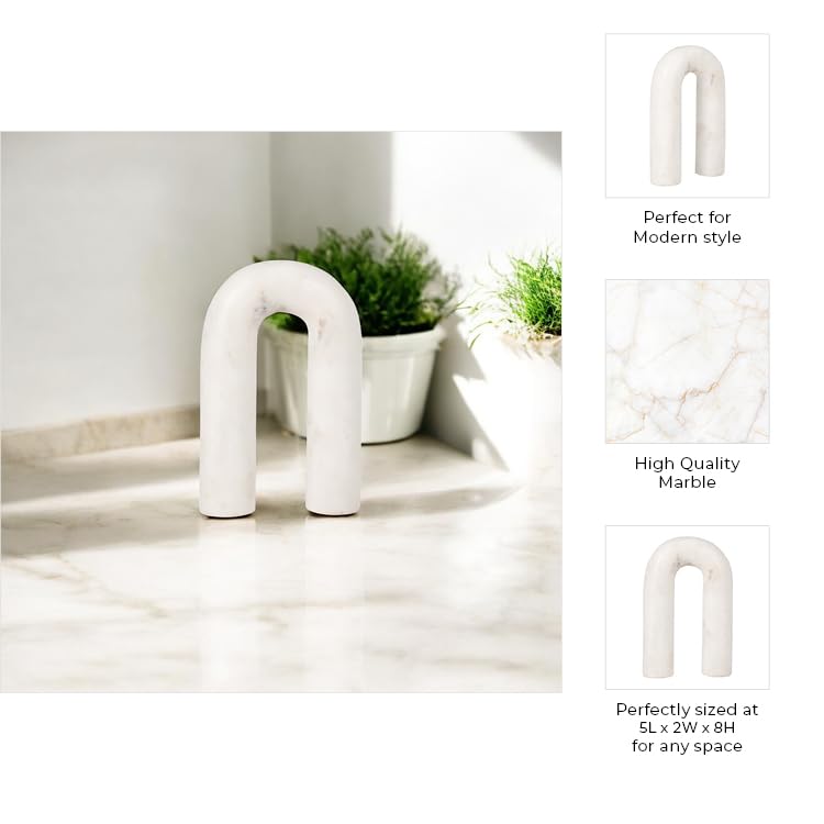 Sagebrook Home White Marble Decorative Object - 5x2x8 Inches Modern Arch Sculpture for Home, Office, Bedroom, Living Room Decor