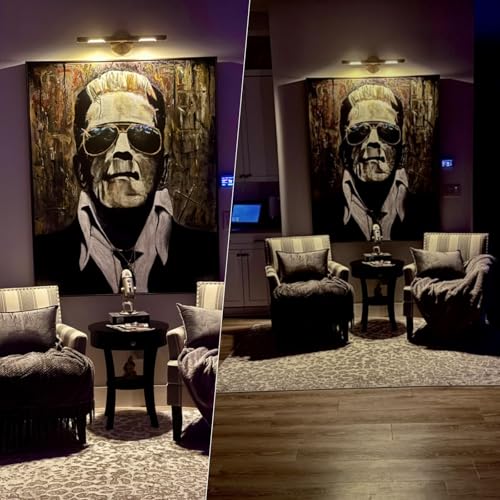 Hard-wired Knurled Picture Light, 19in Brass Picture Light for Wall, Dimmable Gold Art Lights, Rotatable 360° Sconce for Pictures Frame, Painting Wall Lights, Bathroom Wall Sconce, E12 Bulbs Included