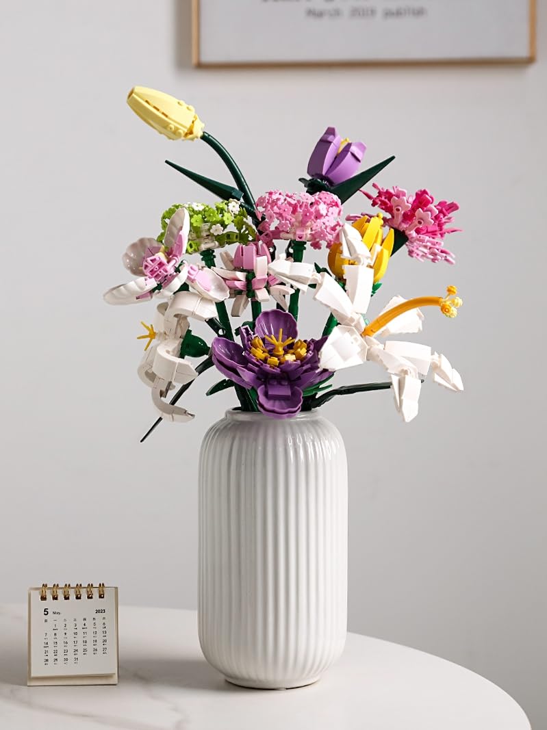 Eweeh White Ceramic Vase, Modern Minimalist Style Vase, Oval Shaped Flower Vase, Tall Porcelain Floral Arrangement for Home Décor, Cylinder Bouquet Holder (White 3)