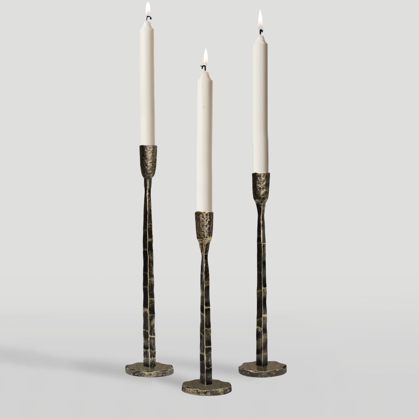 BEGINS Hand-Forged Bronze Taper Candle Holders, Set of 3 Decorative Metal Candlestick Holders for Weddings, Dining Table, Church, Home Decor