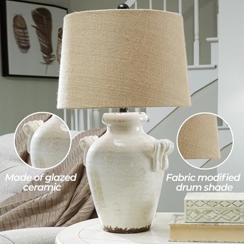 Signature Design by Ashley Emelda Farmhouse 27" Ceramic Table Lamp, Cream Glaze Crackle Finish